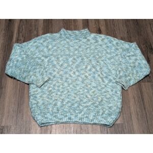Vintage Jane Newman Handmade Knit Sweater Blue Green‎ Mock Neck Pullover READ